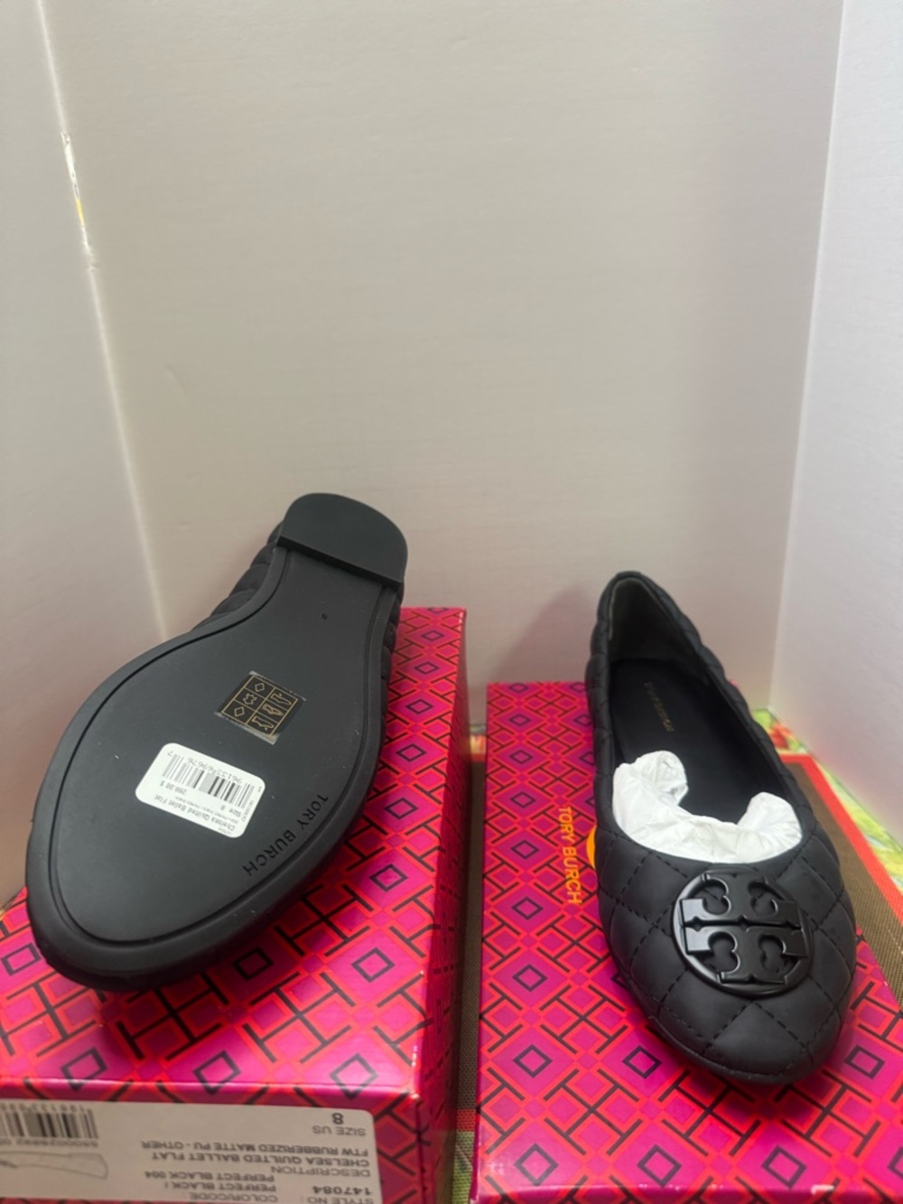 Tory Burch Black Quilted Logo Ballet Flat - Picture 3 of 3
